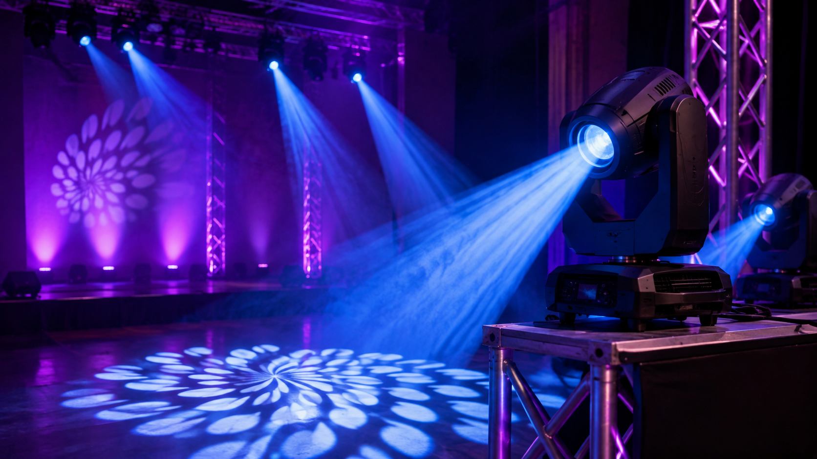 Moving head Spot proyectando un gobo definido sobre un escenario