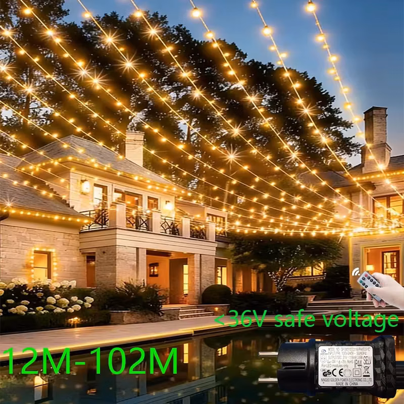 Guirnalda de Luces LED para Exterior de 10 a 102 m, Árbol, Calle, Fiesta y Patio