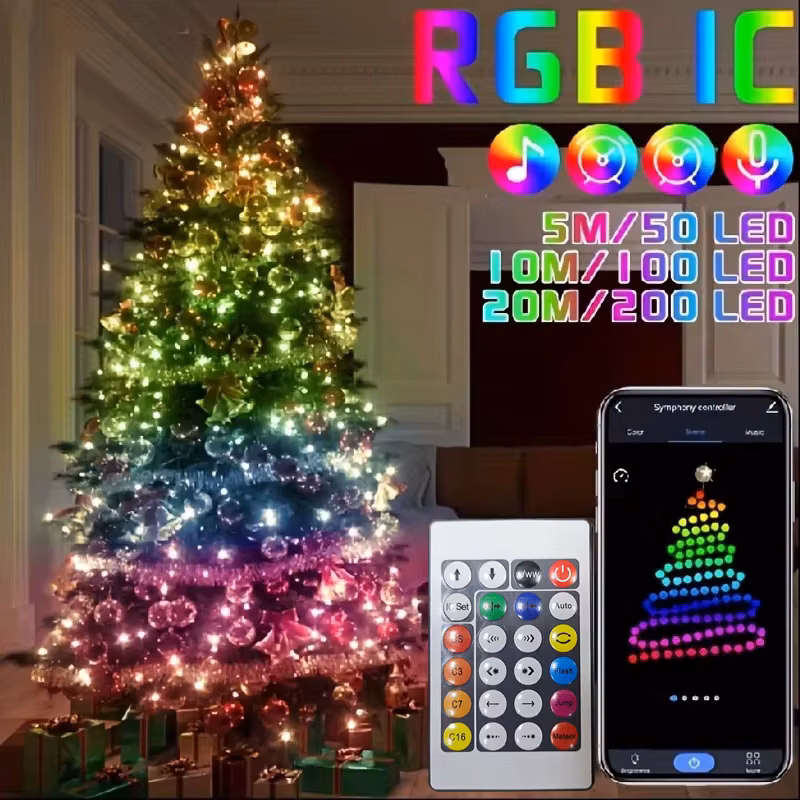 Guirnalda de Luces RGB-IC Inteligente USB 5V WS2812 con App Bluetooth y Control Remoto