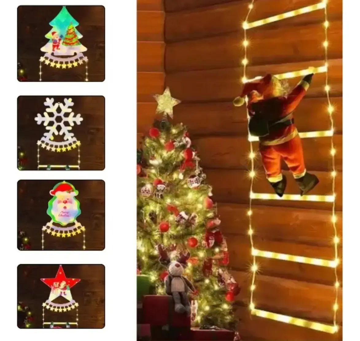 Luces LED de Navidad con Papá Noel en Escalera Luz Cálida