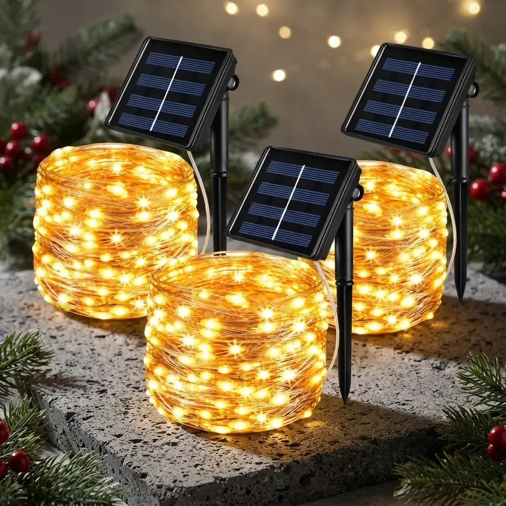 Pack 3 Luces de Hada Solares 30 m Guirnalda LED Exterior Luz Amarilla