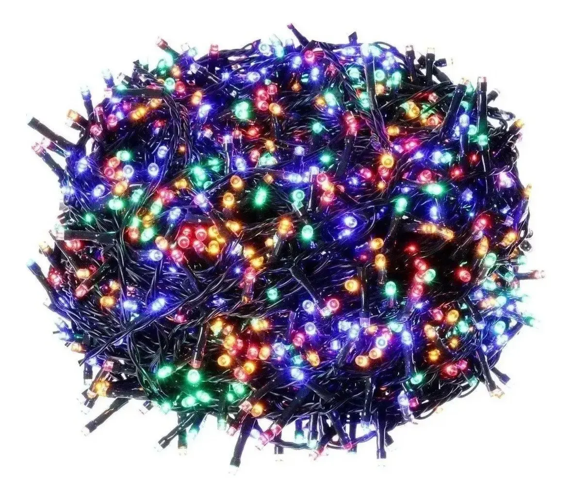 Luces LED Multicolor 50 m con Cable Verde para Árbol de Navidad