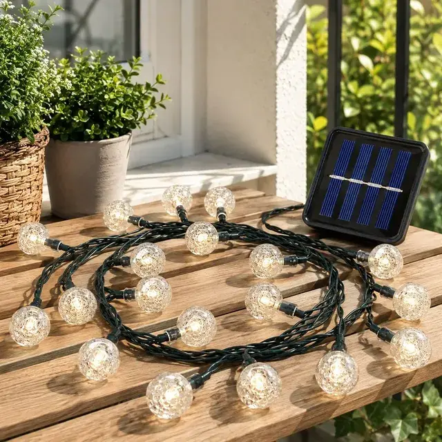 Guirnalda Solar 4 Metros 20 LED Luz Esfera Cálida para Jardín