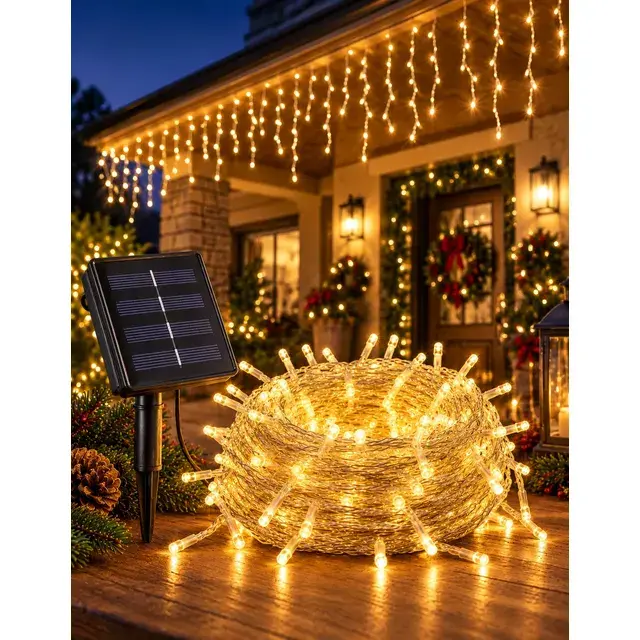 Luces Cascada Guirnalda Solar LED Navidad Exterior 10m Cálida