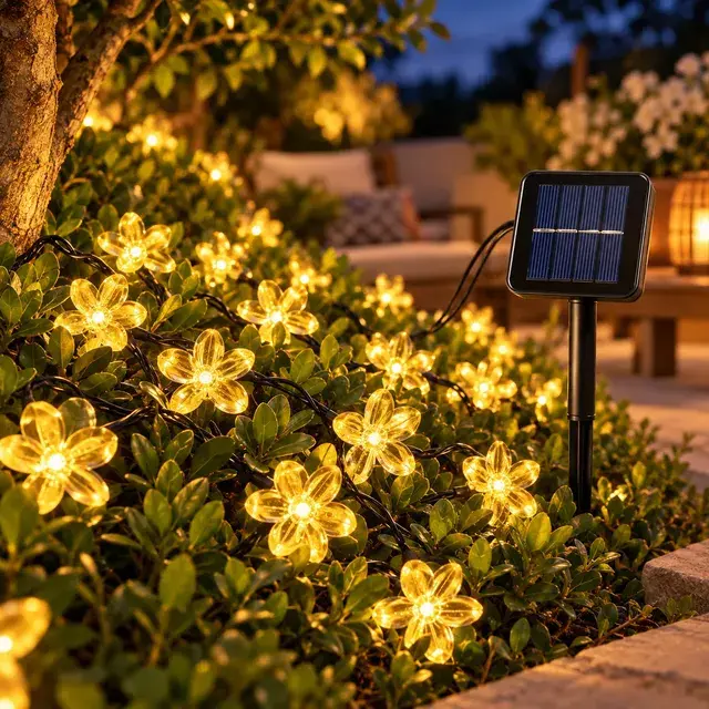 Luces Flores Solares Guirnalda Navidad Flor Cálida 6 Metros