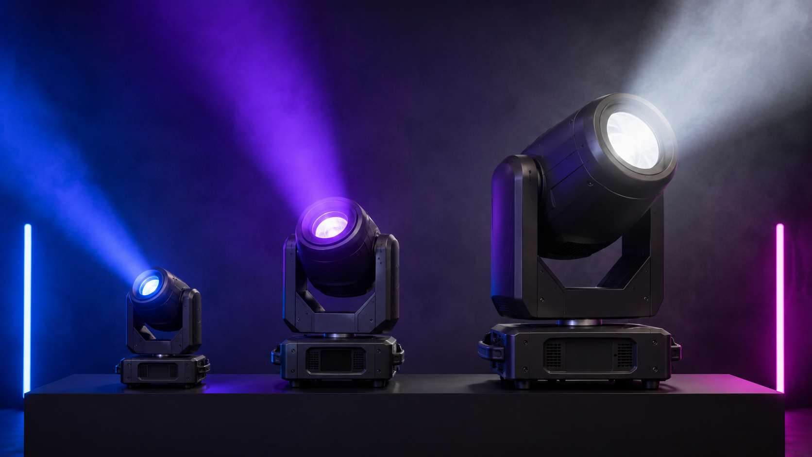 Comparación de moving heads compactos, intermedios y profesionales para eventos