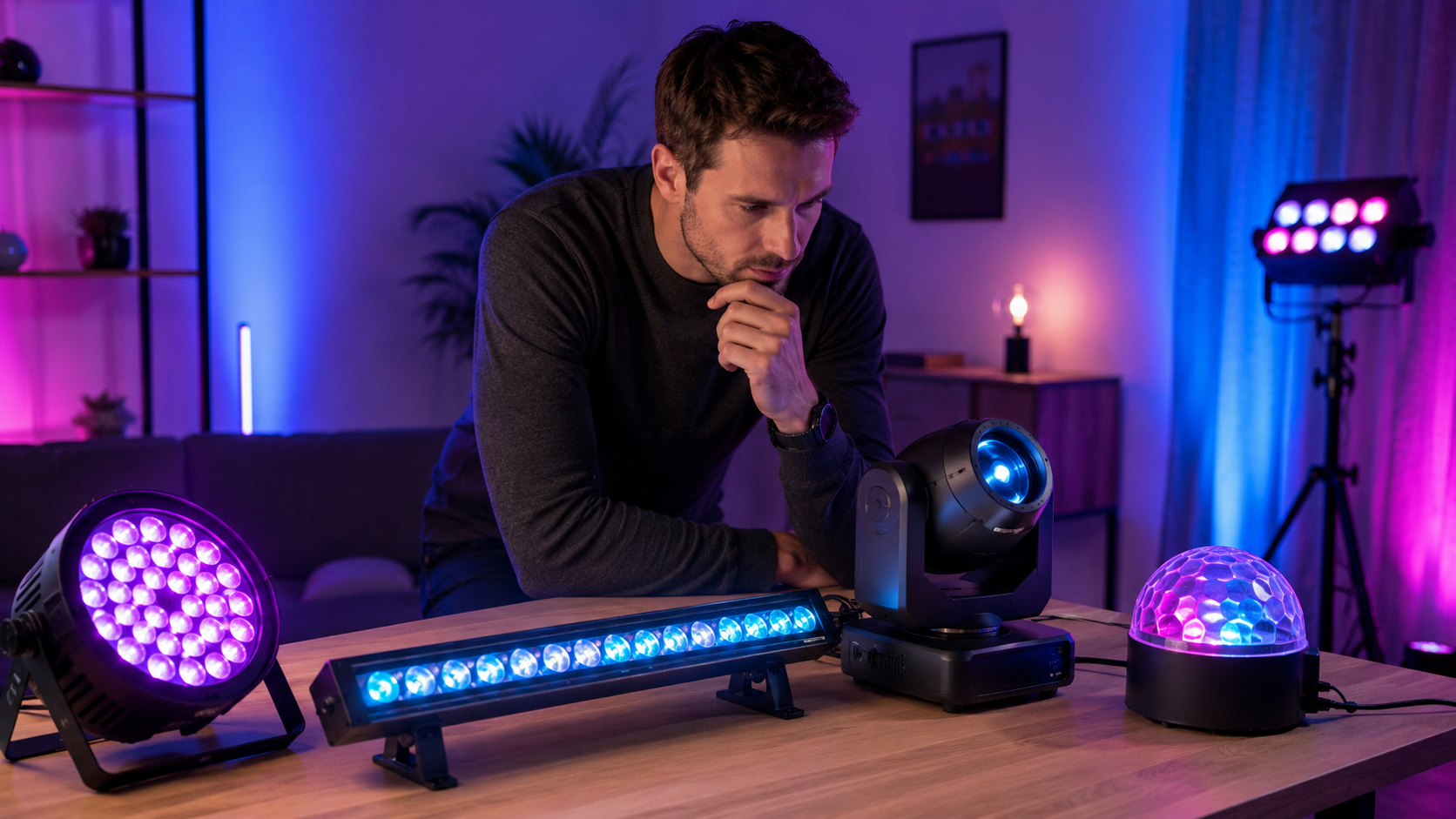 Persona comparando diferentes tipos de luces LED para elegir su primer equipo de iluminación