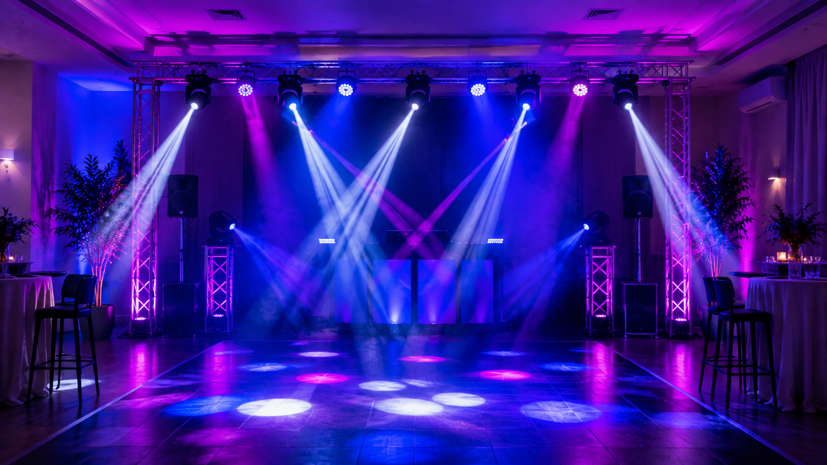 Pista de baile con haces Beam visibles mediante haze