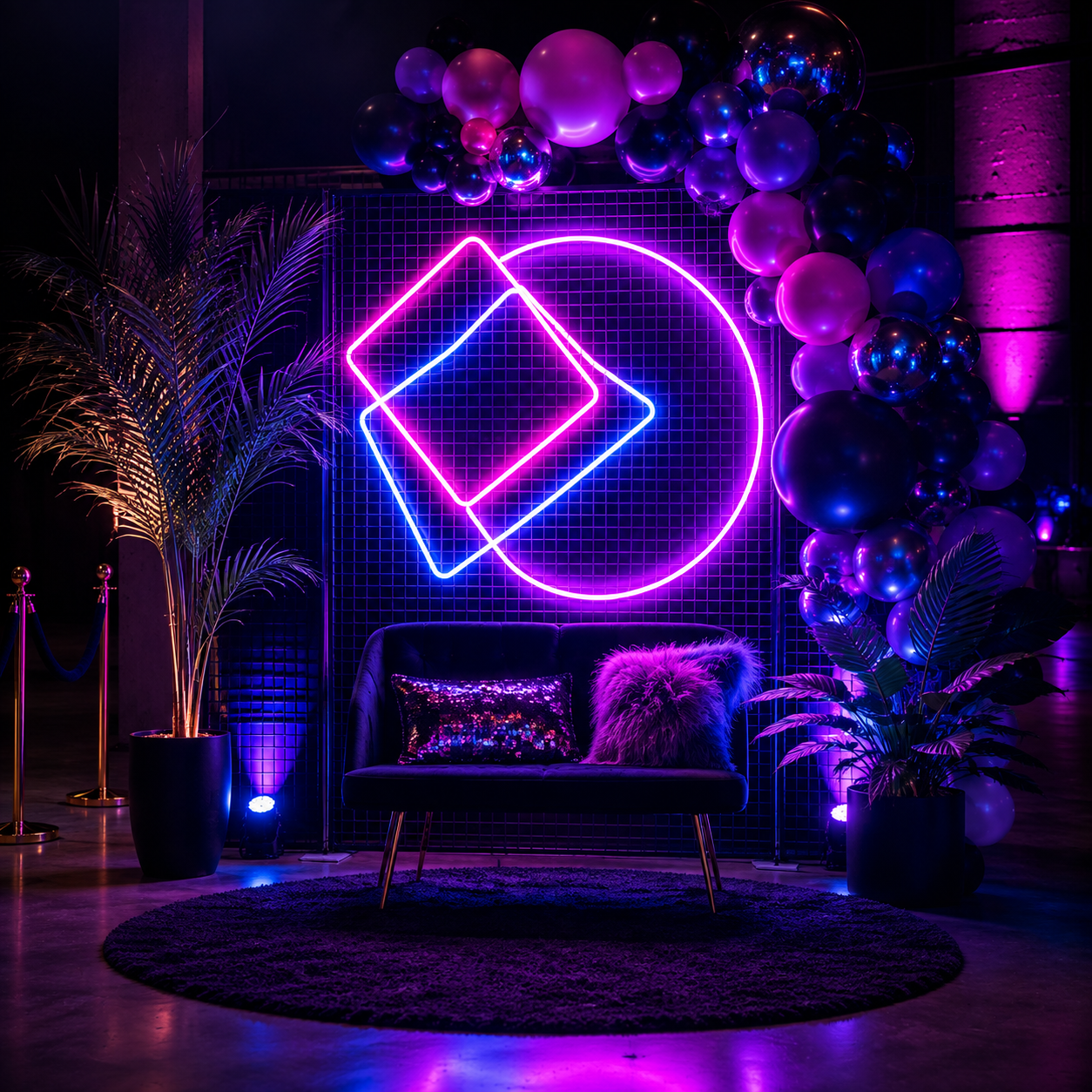 Rótulo de neón LED decorando un photo booth de evento