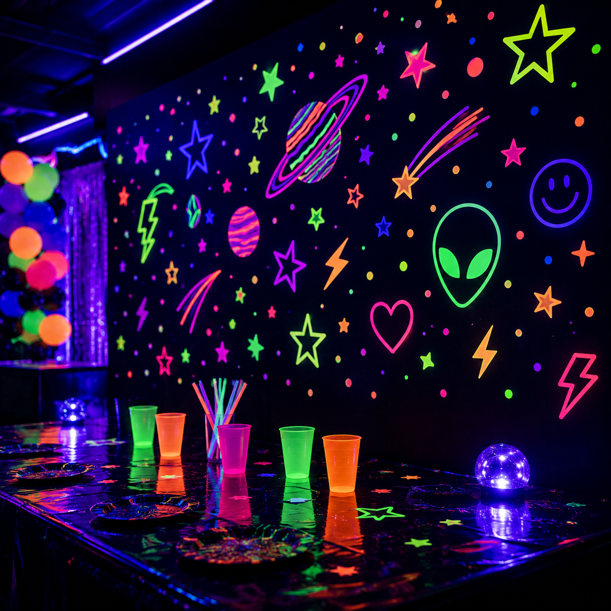 Stickers UV decorando una pared o mesa de fiesta