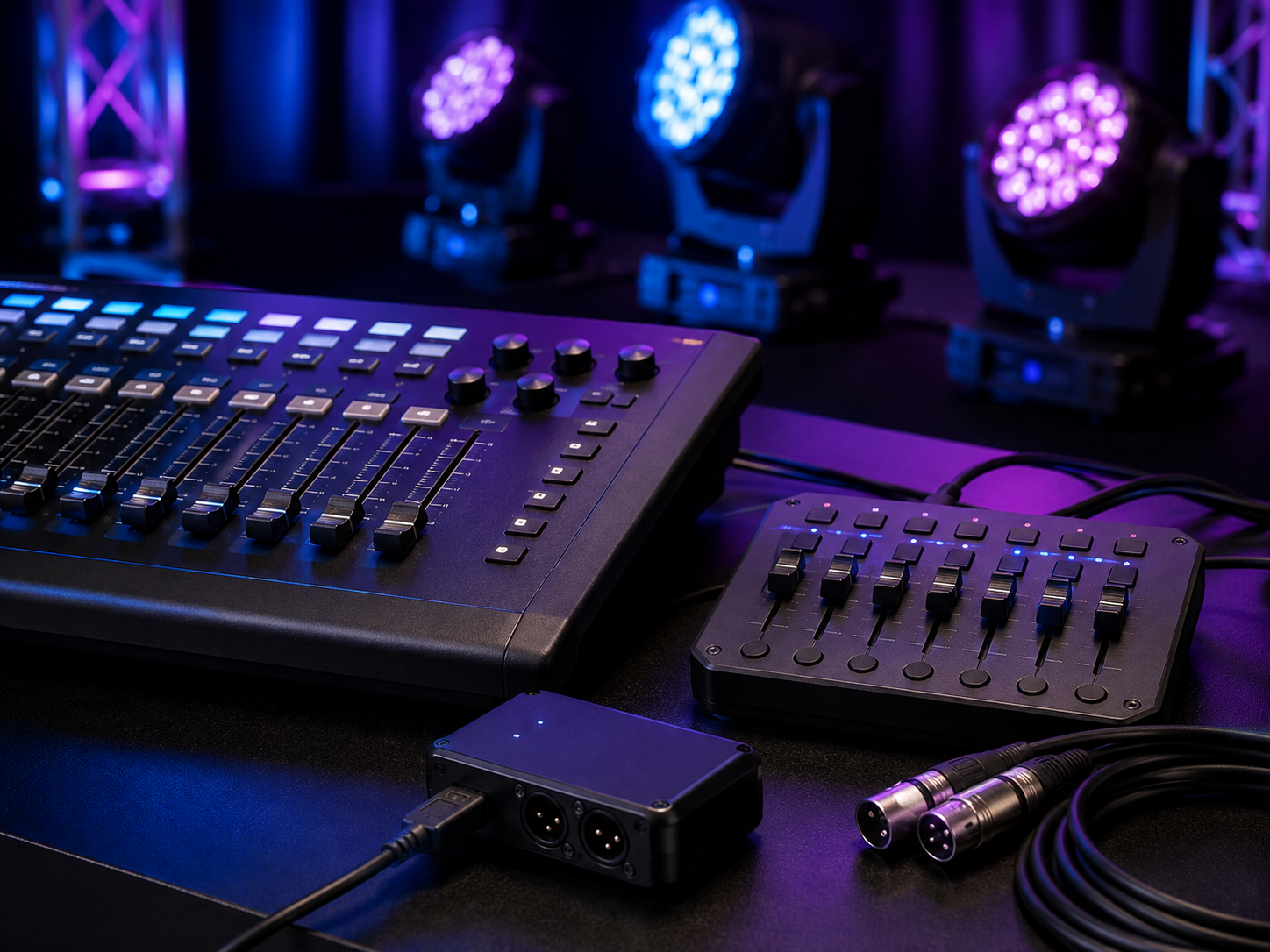 Controladores y consolas DMX para manejar sistemas de iluminación de eventos