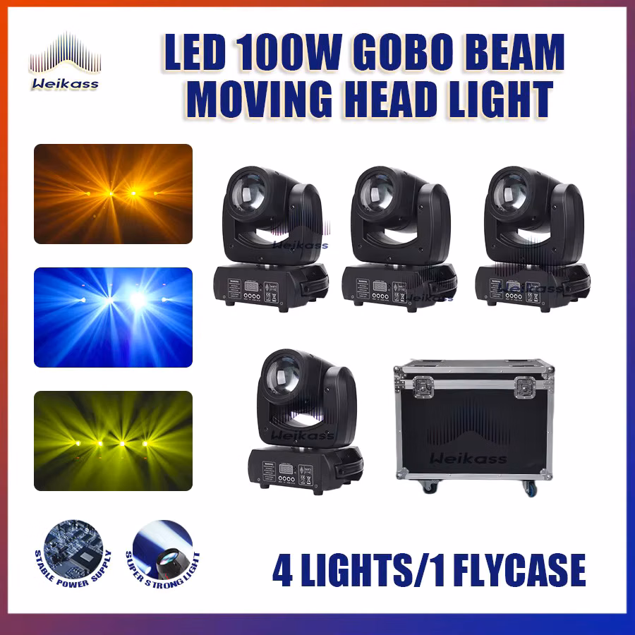 Pack 4 Cabezales Moviles 100W Gobo con Caja de Vuelo
