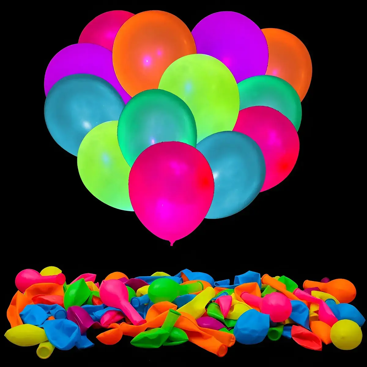 60 Globos Látex Neón Brillan con Luz UV Decoración Fiesta Flúor