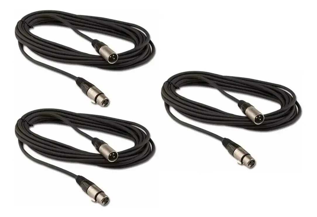 Pack x3 Cables Extensión DMX XLR3 de 4.5 Metros Alta Calidad