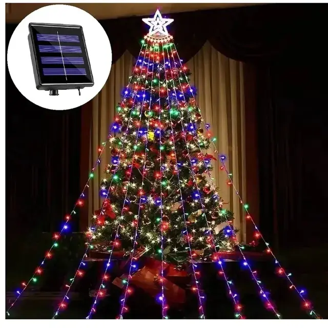 Luces Cascada Árbol de Navidad Guirnalda Luz Estrella Solar LED Multicolor