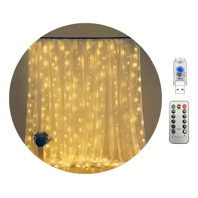 Cascada Luces Guirnalda Cortina LED Navidad, Eventos y Boda 3x3 Amarillo